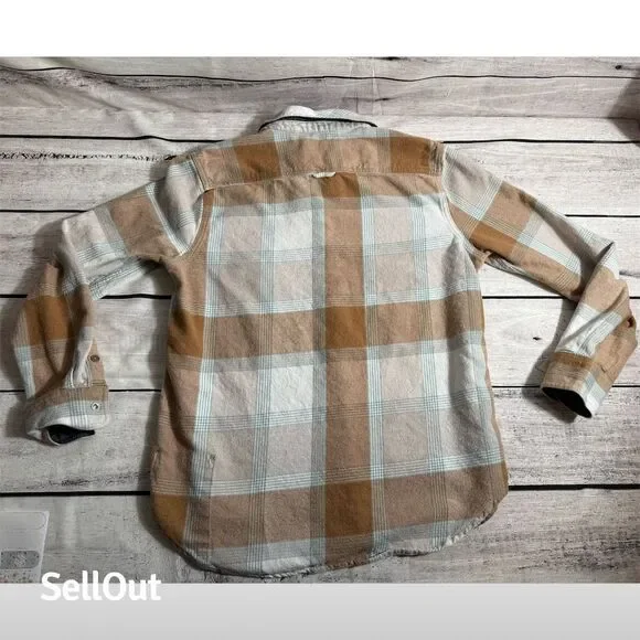 PrAna  Women's Plaid Flannel Snap -Up Shirt Brown Size L Casual Cozy Fall Winter - Picture 11 of 11